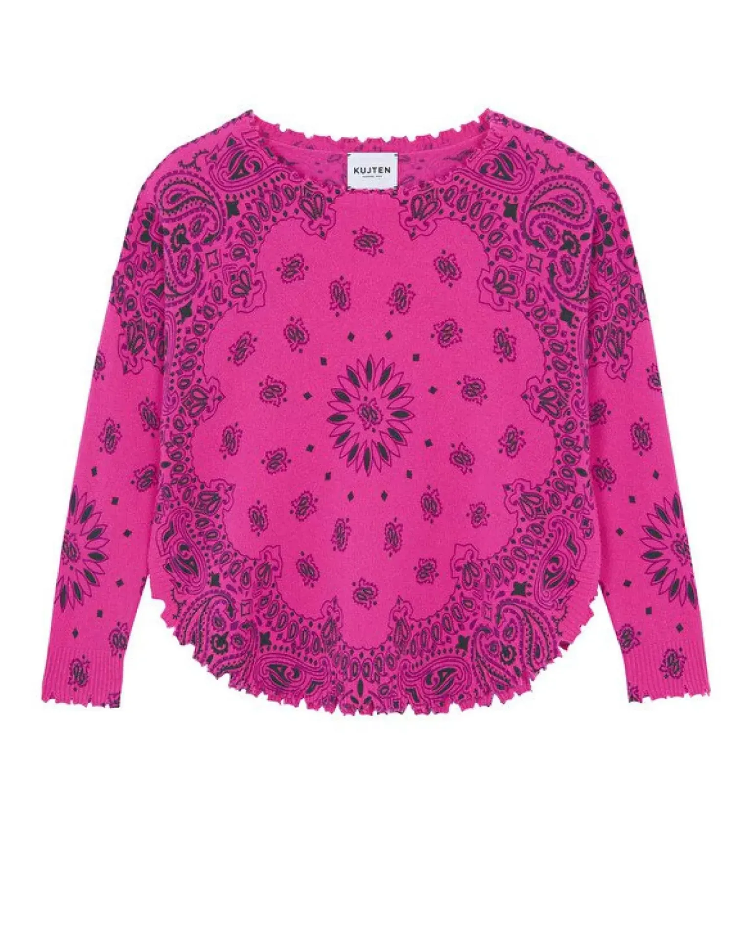 Kujten Sweaters & Sweatshirts>Women Round Neck Cashmere Sweater, 2-Threads Rose Neon
