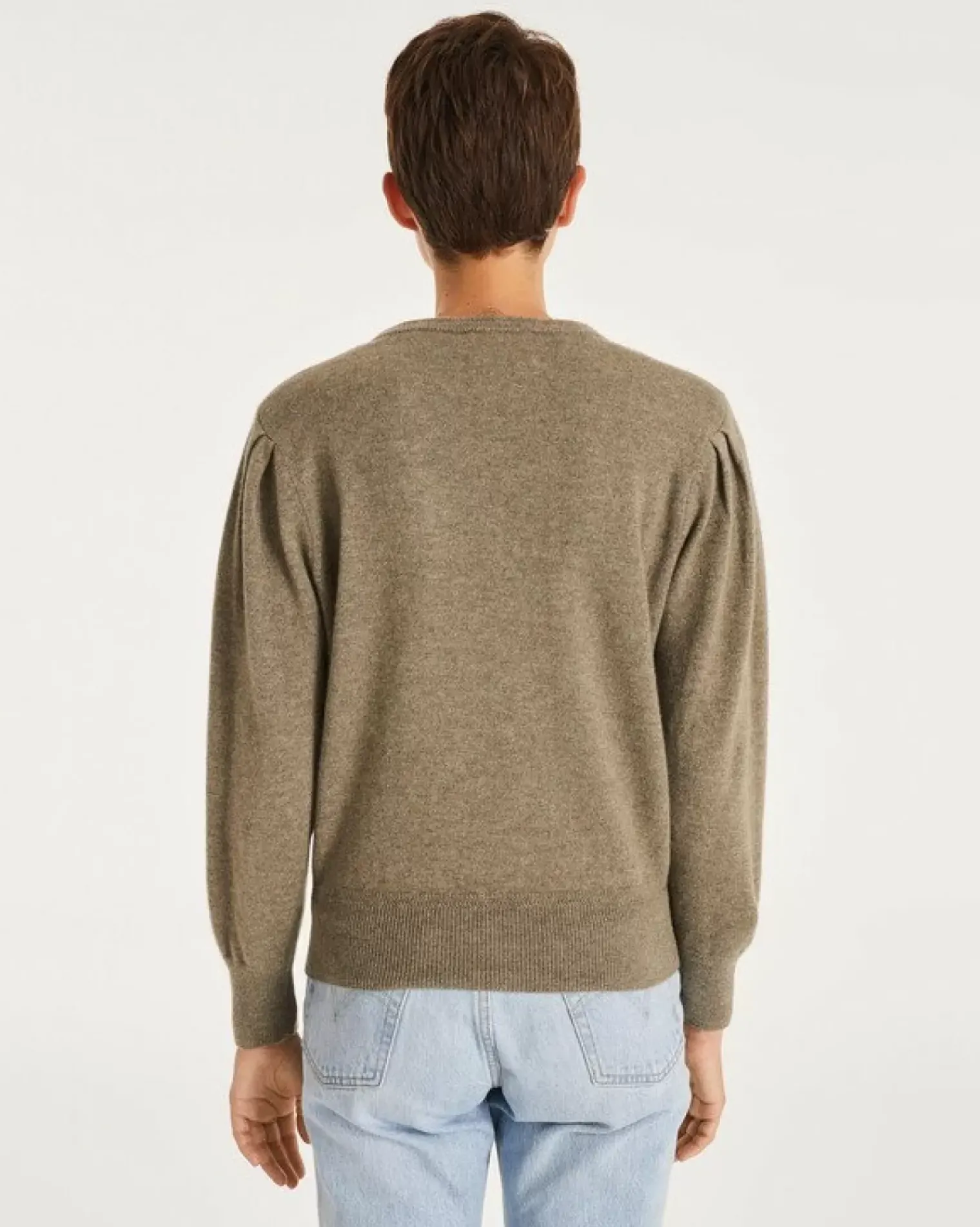 Kujten Sweaters & Sweatshirts>Women Round Neck Cashmere Sweater Kaki Chine