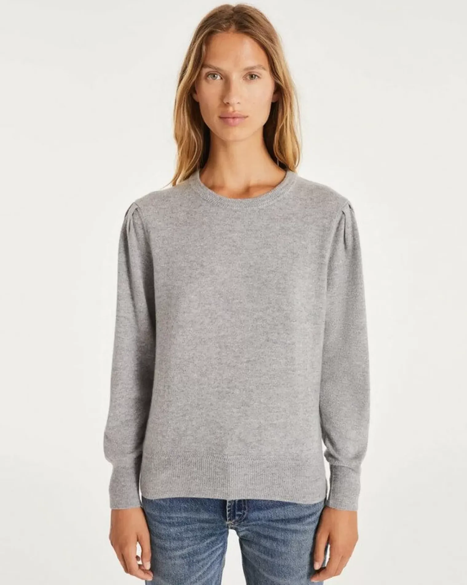 Kujten Sweaters & Sweatshirts>Women Round Neck Cashmere Sweater Gris Chine