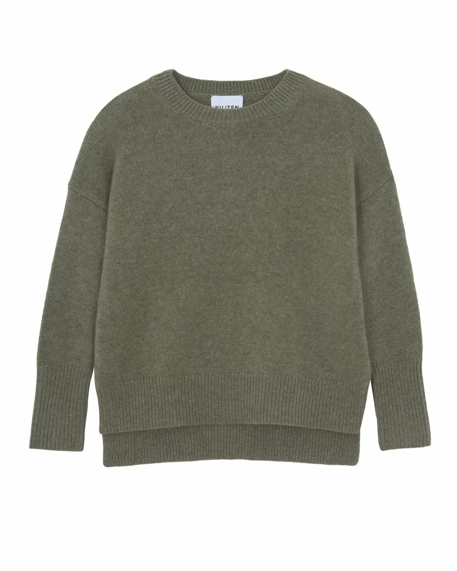 Kujten Sweaters & Sweatshirts>Women Round Neck Cashmere Sweater, 4-Threads Kaki Chine