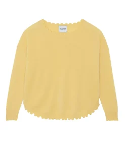Kujten Sweaters & Sweatshirts>Women Round Neck Cashmere Sweater, 2-Threads Jaune Eggshell