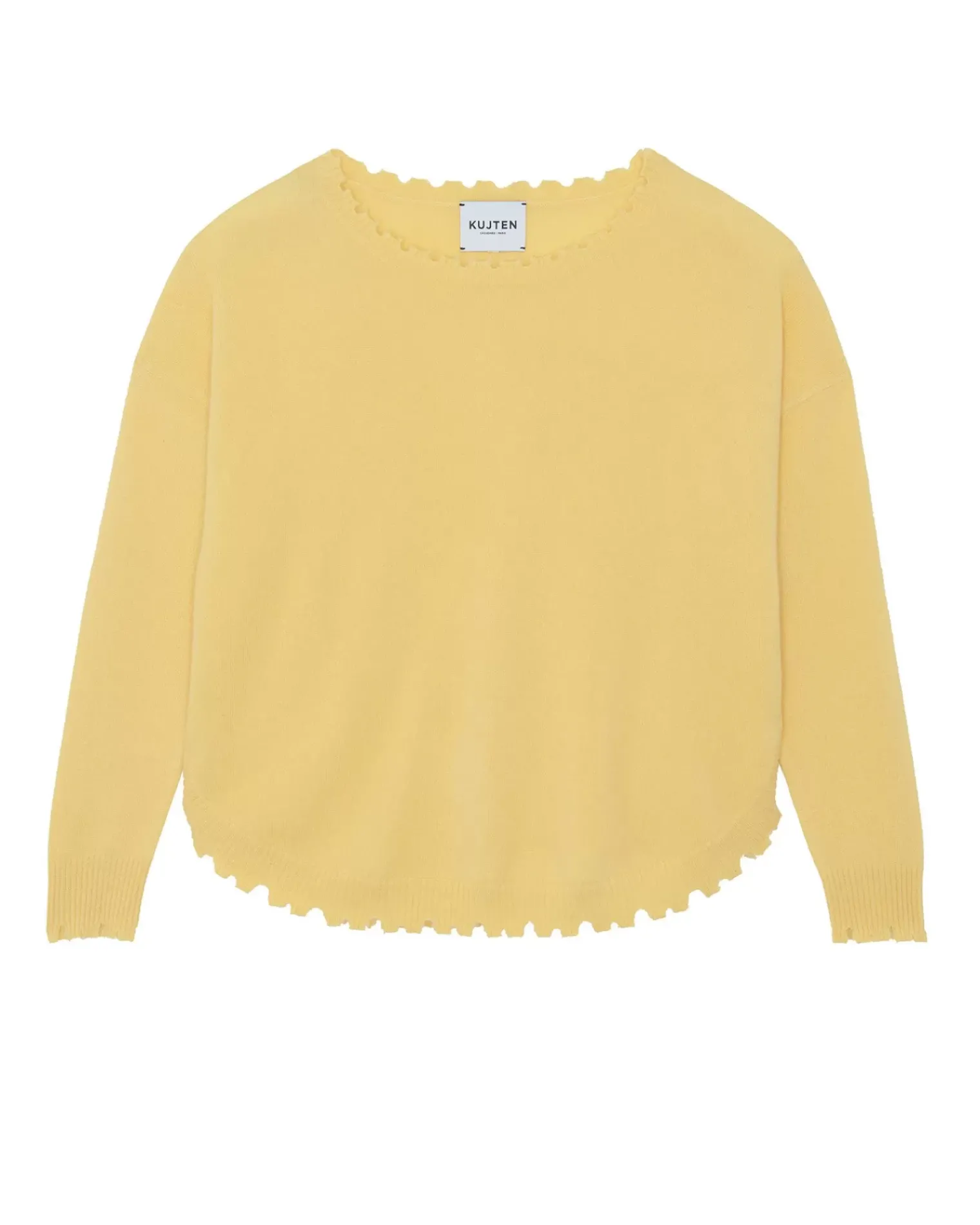 Kujten Sweaters & Sweatshirts>Women Round Neck Cashmere Sweater, 2-Threads Jaune Eggshell