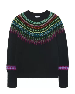 Kujten Sweaters & Sweatshirts>Women Round Neck Cashmere Sweater, 4-Threads Noir