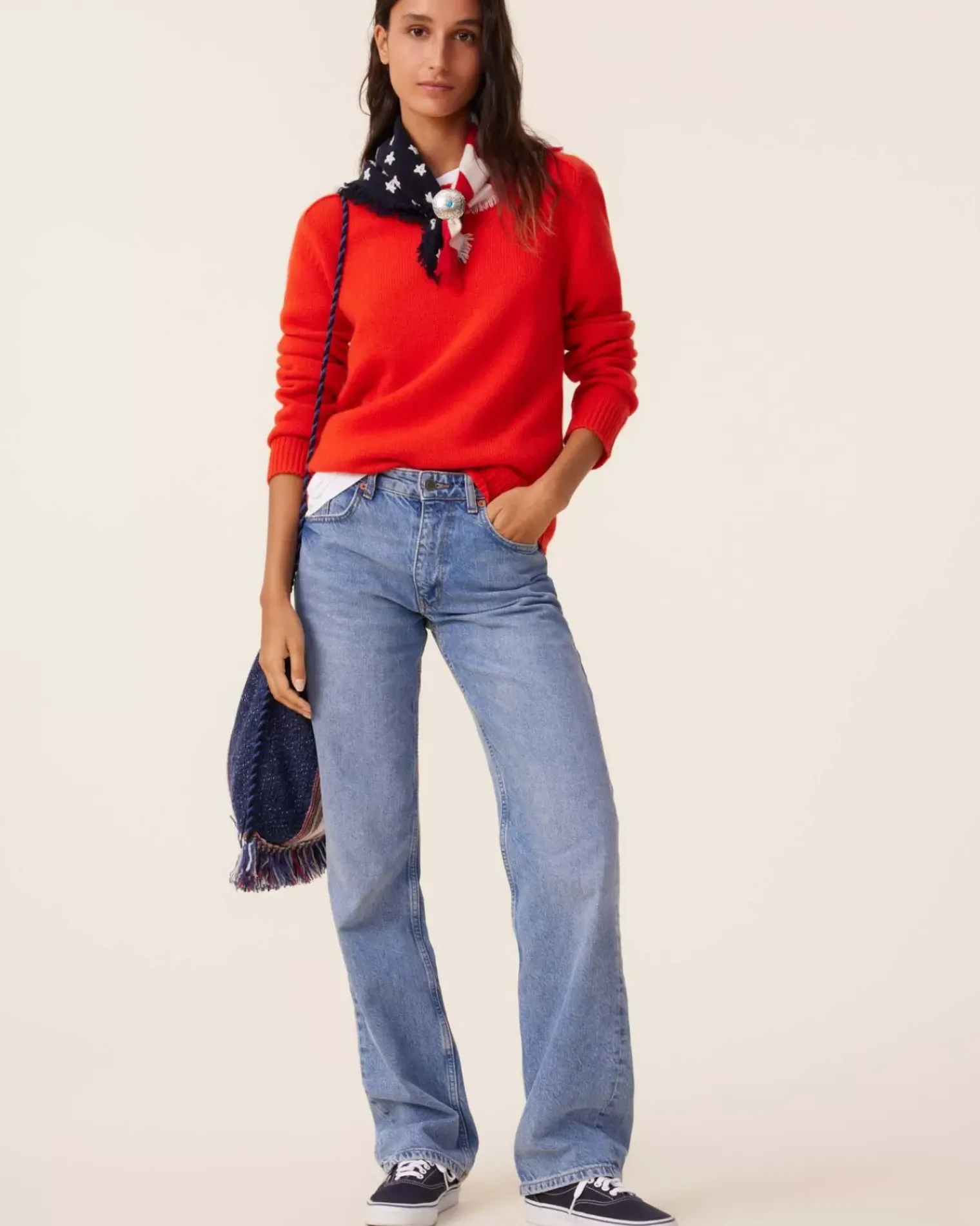Kujten Sweaters & Sweatshirts>Women Round Neck Cashmere Sweater, 6-Threads Orange Rosso