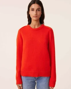 Kujten Sweaters & Sweatshirts>Women Round Neck Cashmere Sweater, 6-Threads Orange Rosso