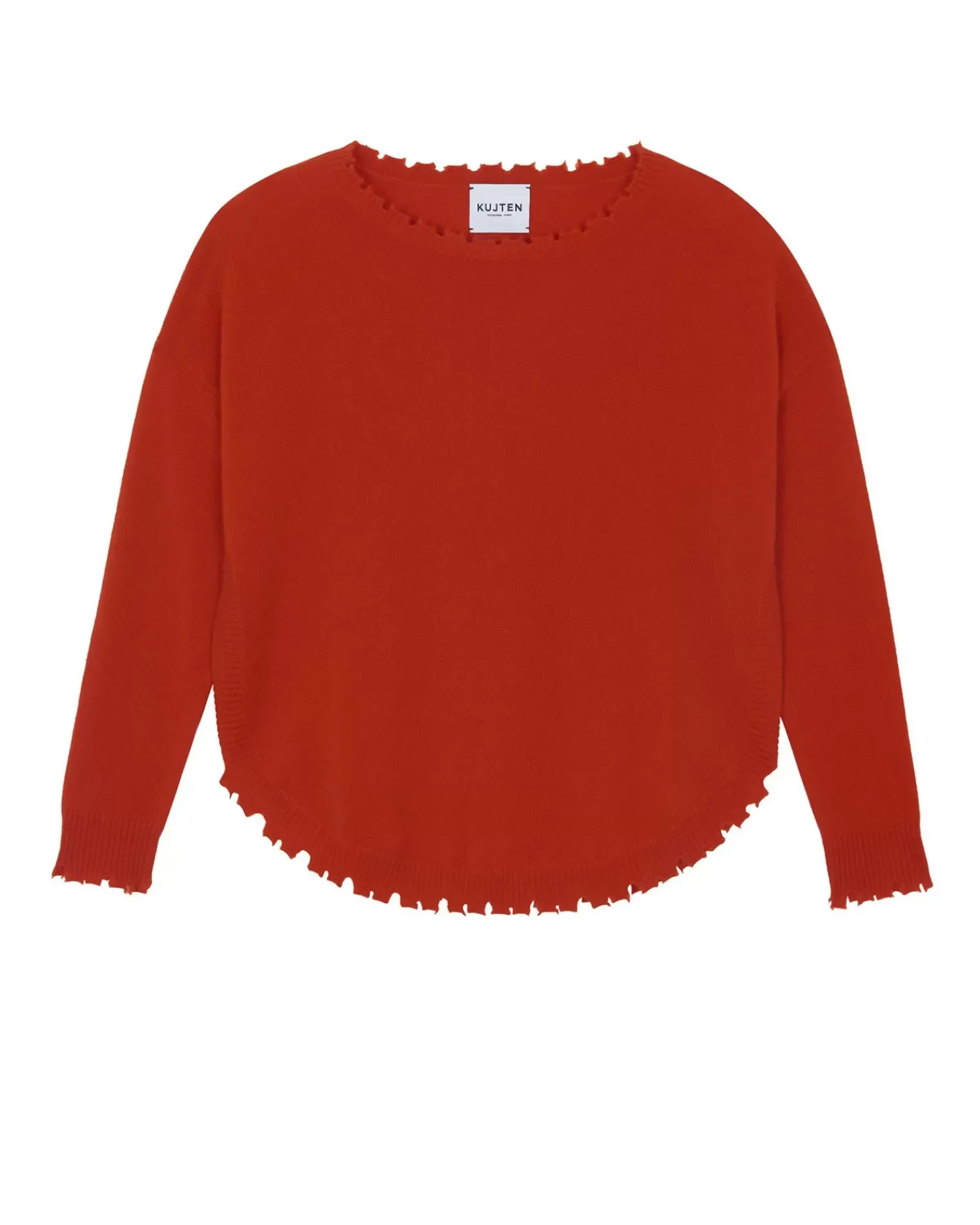 Kujten Sweaters & Sweatshirts>Women Round Neck Cashmere Sweater, 2-Threads Orange Rosso
