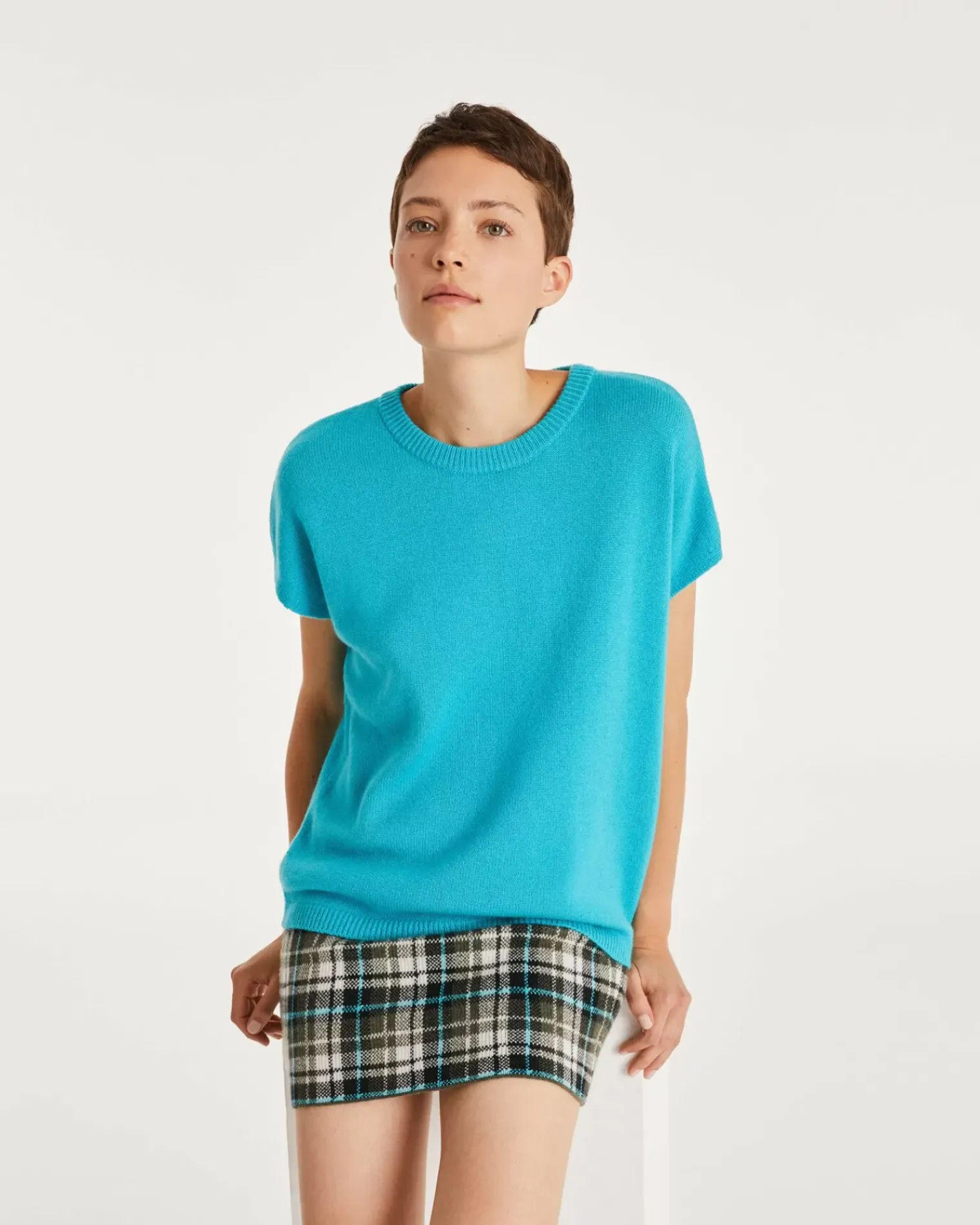 Kujten Sweaters & Sweatshirts>Women Round Neck Cashmere Sweater Bleu Turquoise
