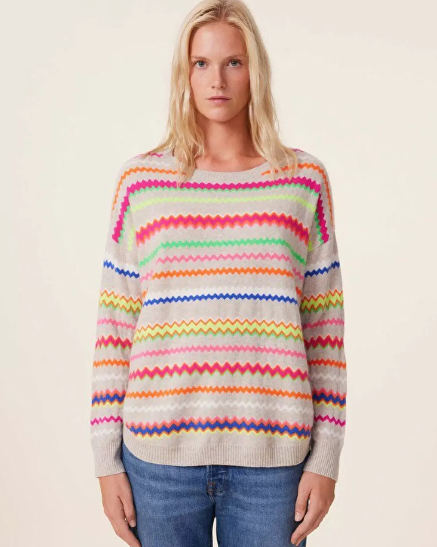 Kujten Sweaters & Sweatshirts>Women Round Neck Cashmere Sweater, 2-Threads Avoine