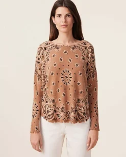 Kujten Sweaters & Sweatshirts>Women Round Neck Cashmere Sweater, 2-Threads Caramelo