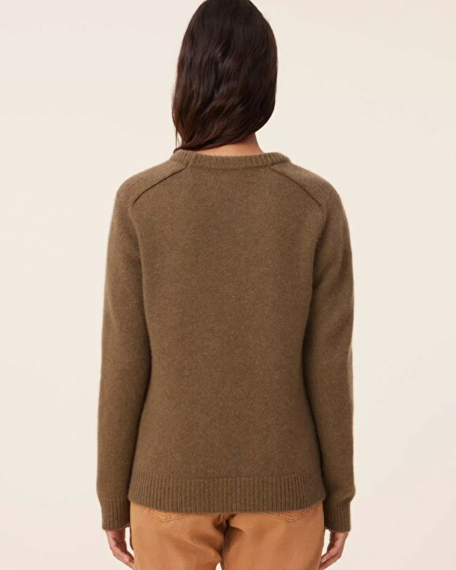 Kujten Sweaters & Sweatshirts>Women Round Neck Cashmere Sweater, 6-Threads Kaki Scout