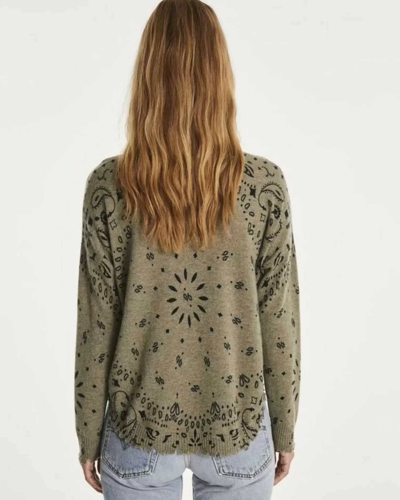 Kujten Sweaters & Sweatshirts>Women Round Neck Cashmere Sweater, 2-Threads Kaki Chine