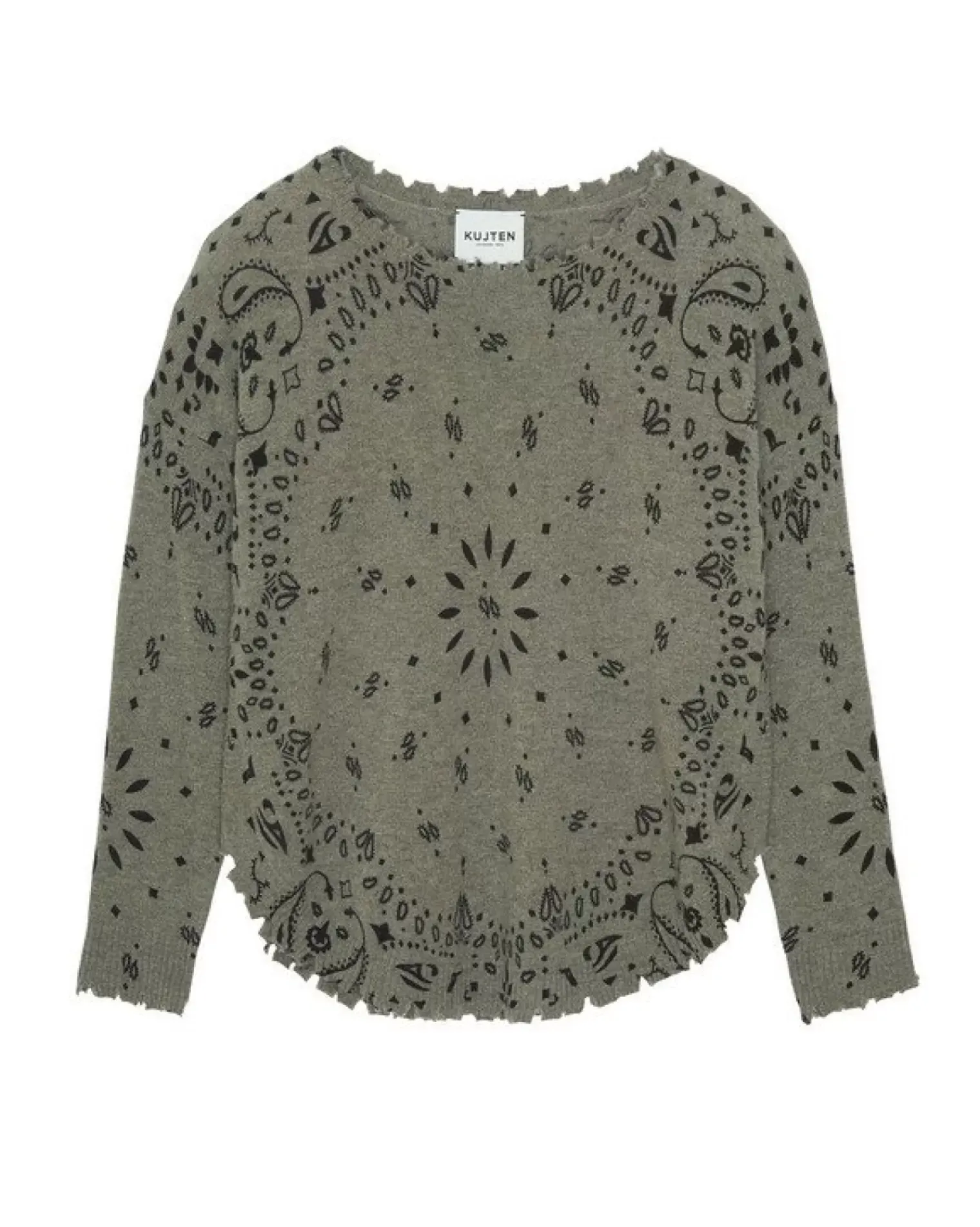 Kujten Sweaters & Sweatshirts>Women Round Neck Cashmere Sweater, 2-Threads Kaki Chine