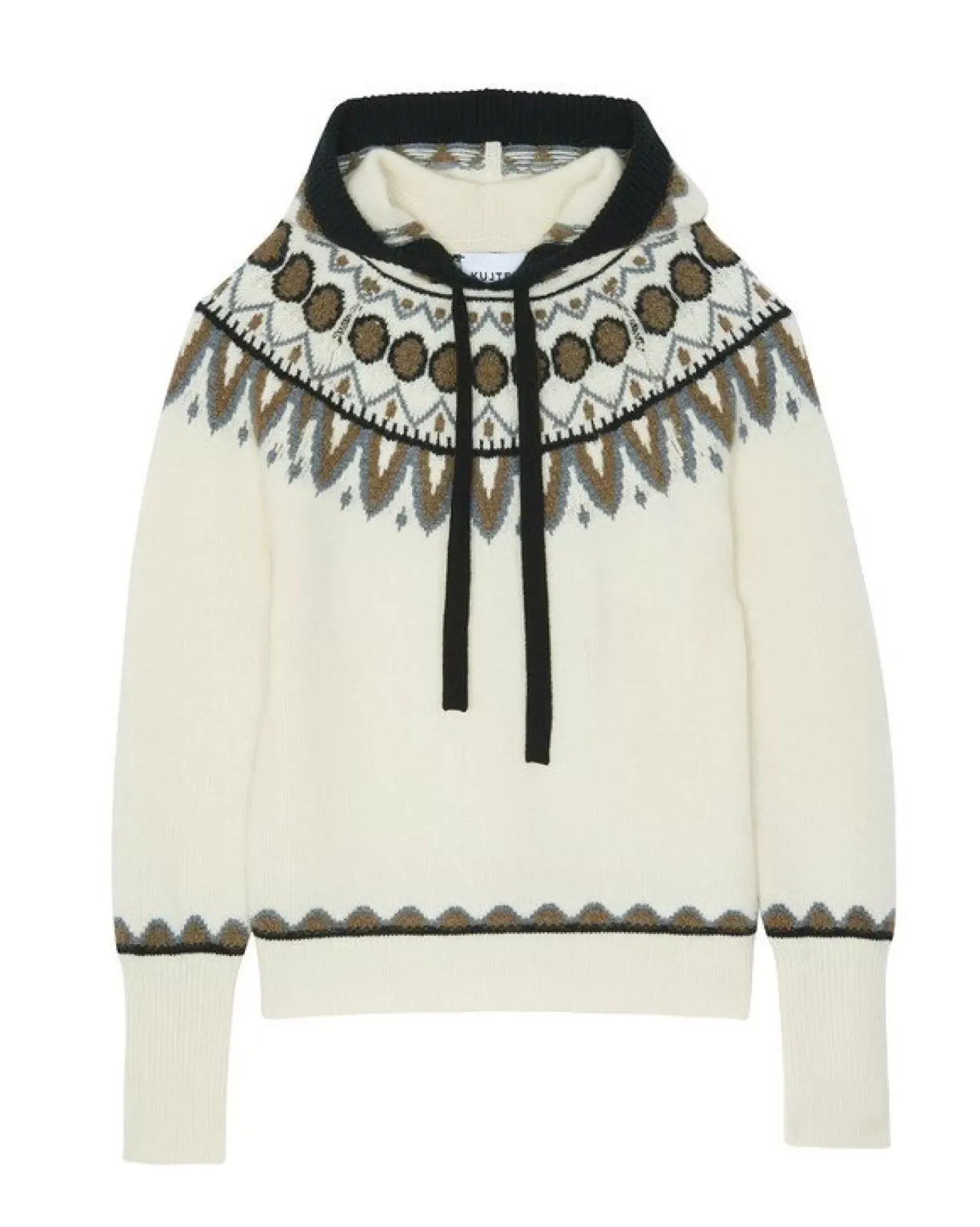 Kujten Hoodies>Women Scandinavian Hooded Cashmere Sweater, 6-Threads Blanc Vintage