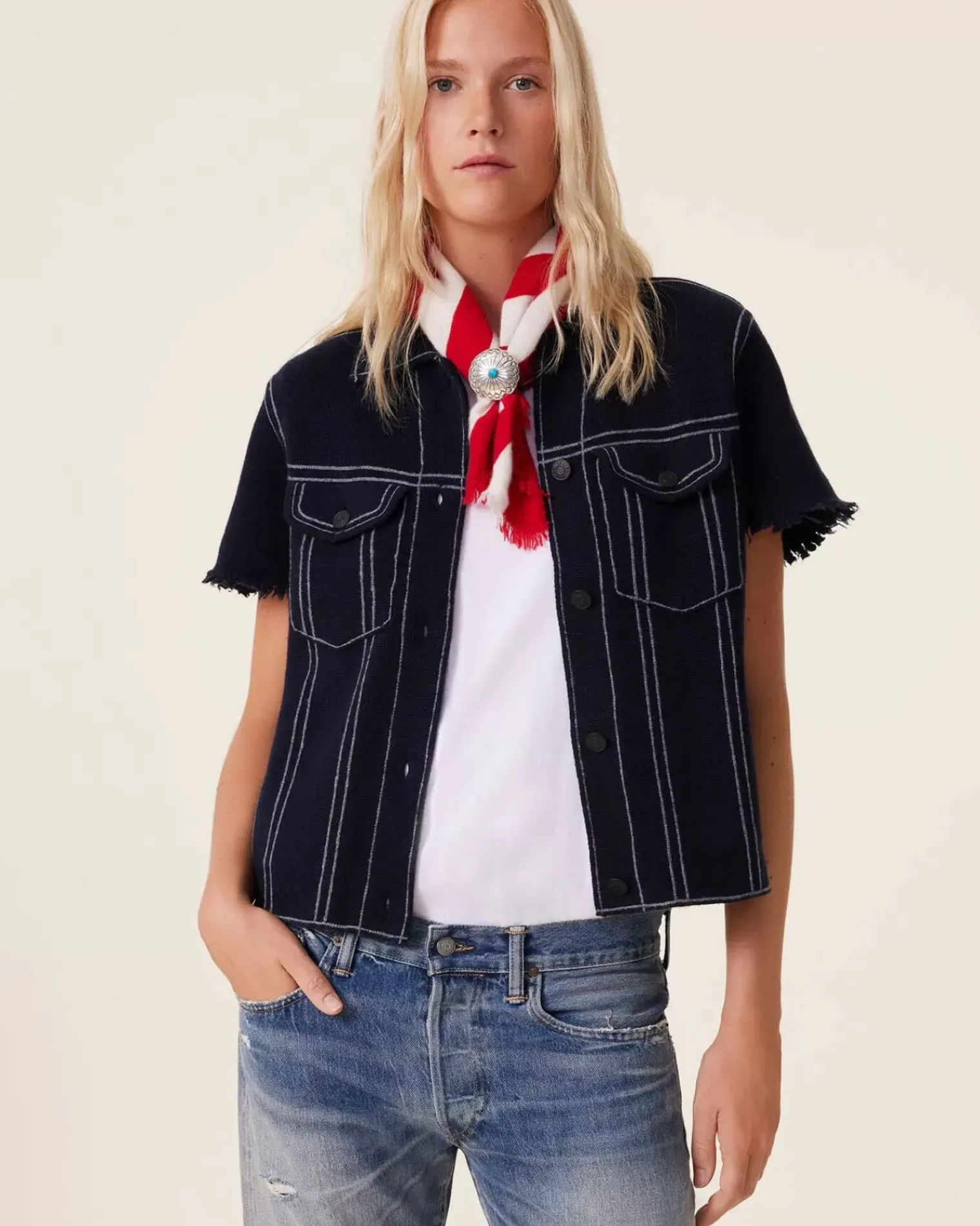 Kujten Jackets & Vests>Women Short Cashmere Jacket, 2-Threads Bleu Marine Fonce