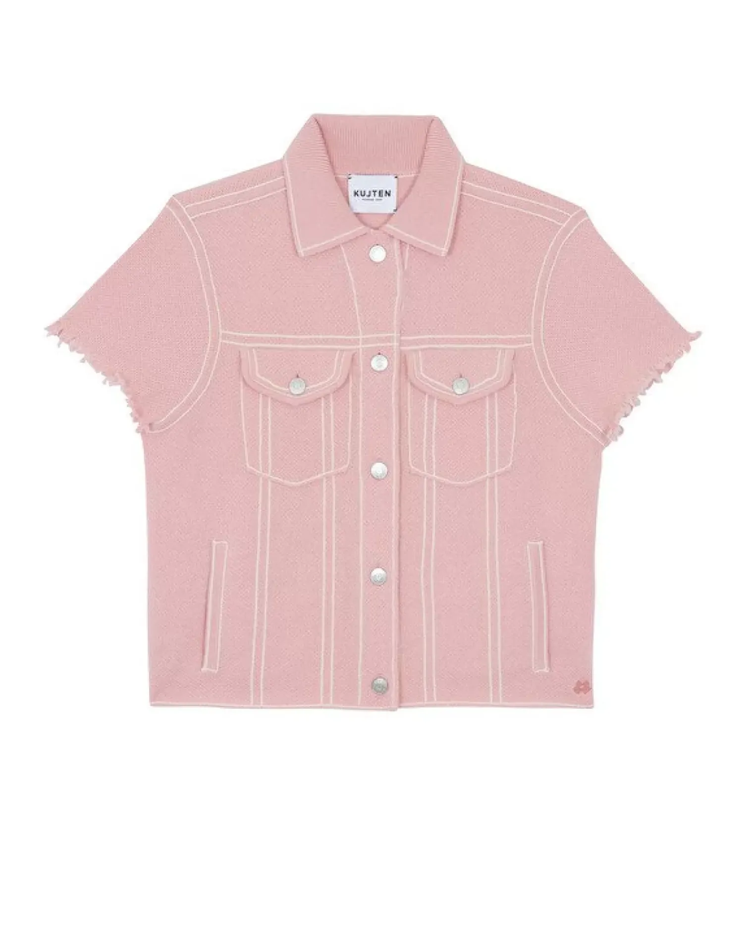 Kujten Jackets & Vests>Women Short Cashmere Jacket, 2-Threads Rose Guimauve