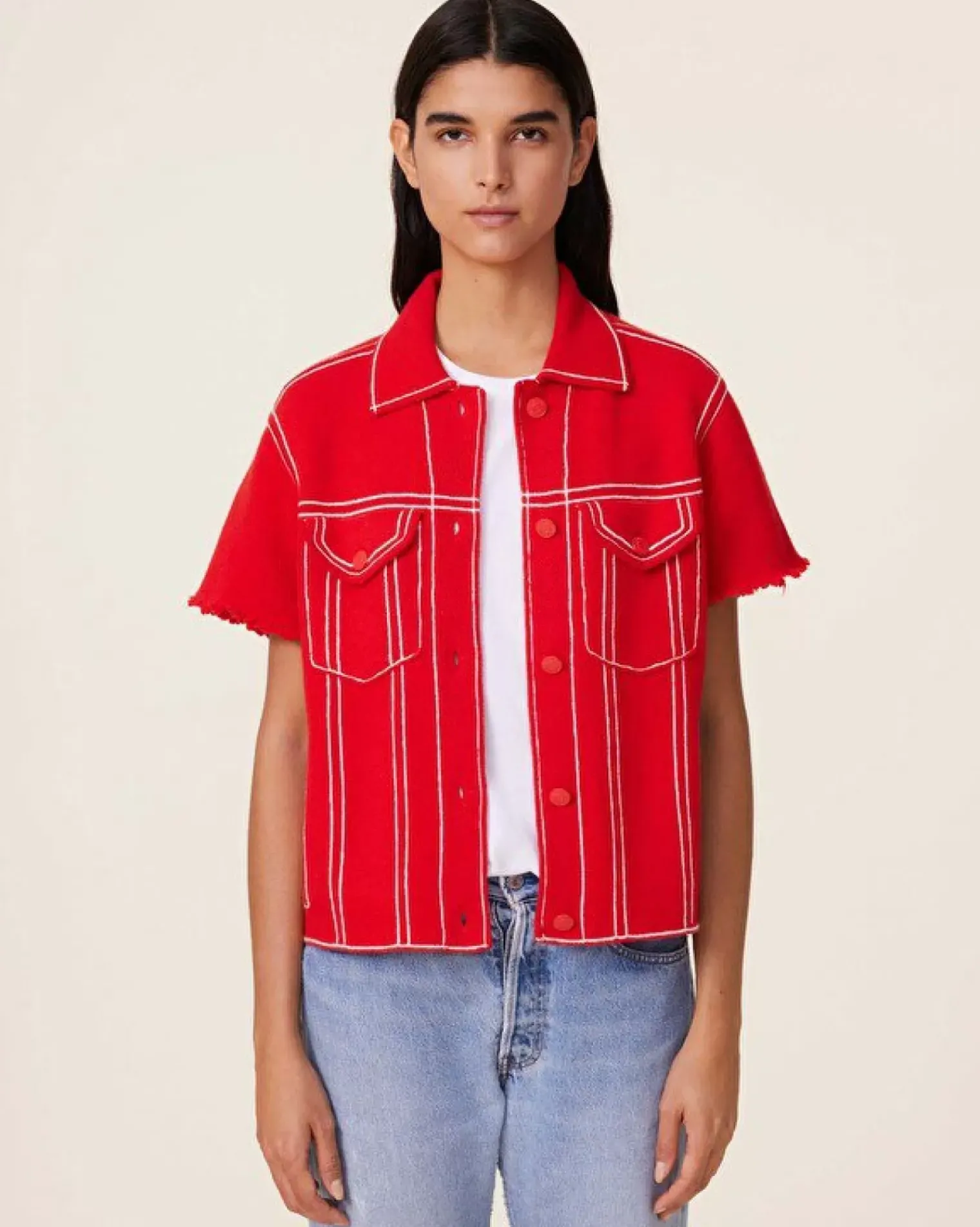 Kujten Jackets & Vests>Women Short Cashmere Jacket, 2-Threads Rouge Tomato
