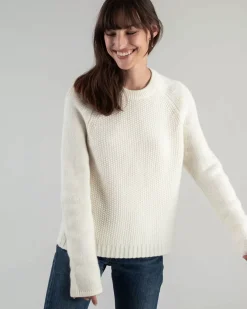 Kujten Sweaters & Sweatshirts>Women Short Round Neck Cashmere Sweater Blanc