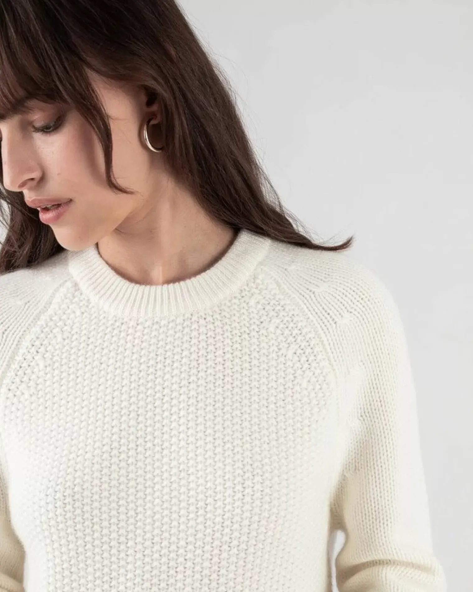Kujten Sweaters & Sweatshirts>Women Short Round Neck Cashmere Sweater Blanc