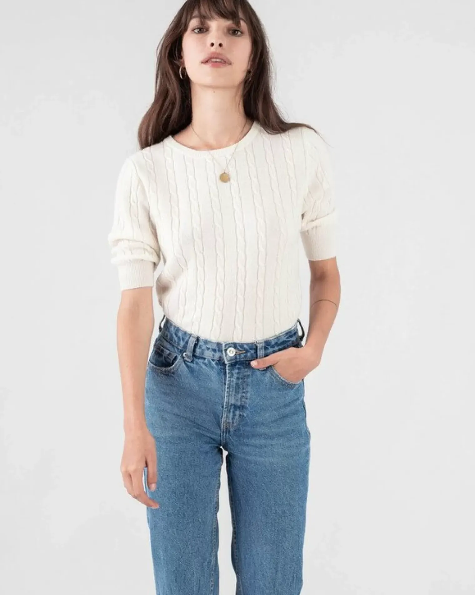 Kujten Sweaters & Sweatshirts>Women Short Sleeves Cashmere Sweater Blanc