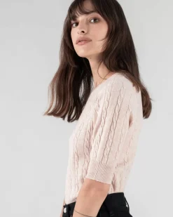 Kujten Sweaters & Sweatshirts>Women Short Sleeves Cashmere Sweater Rose Poudre Chine