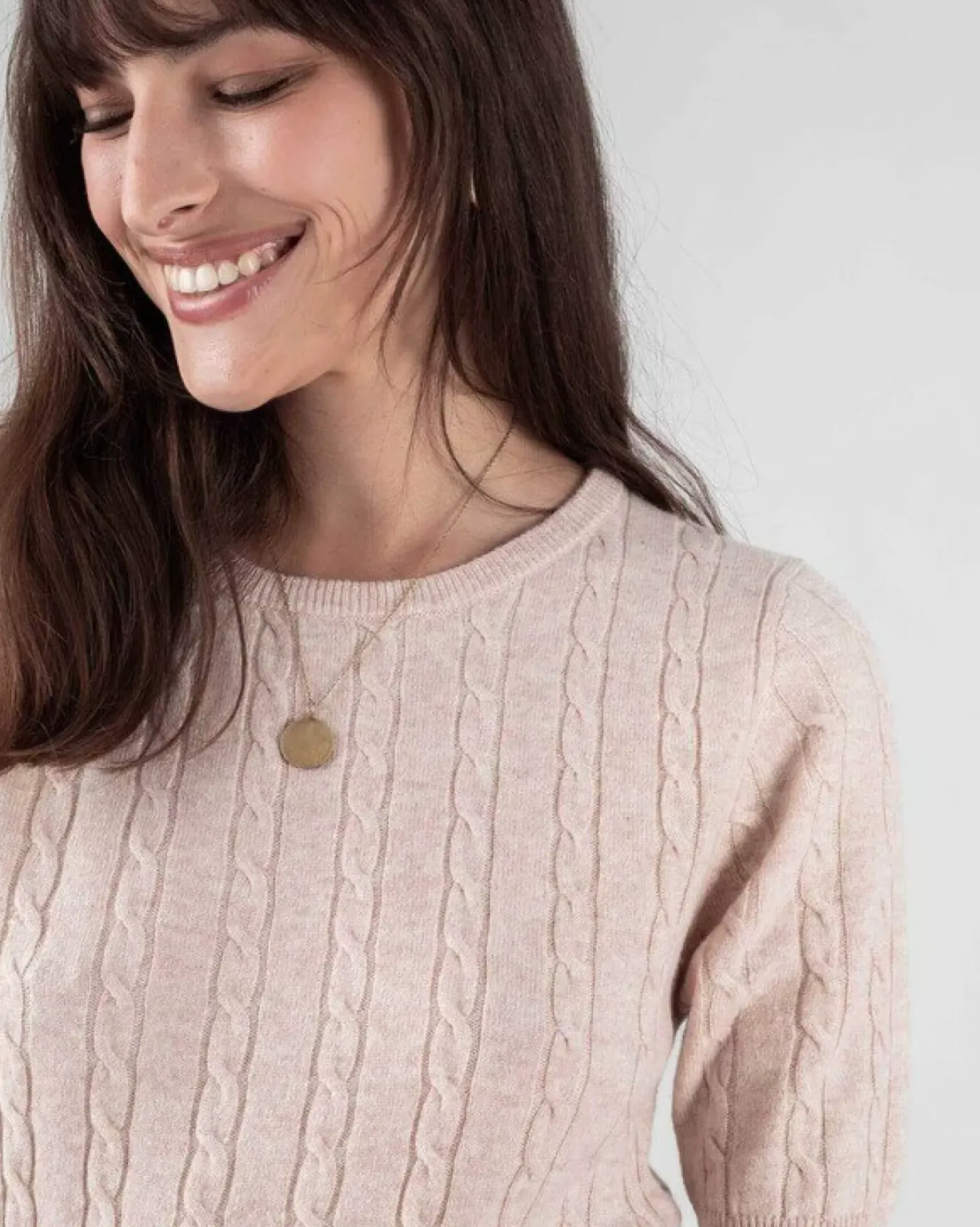 Kujten Sweaters & Sweatshirts>Women Short Sleeves Cashmere Sweater Rose Poudre Chine