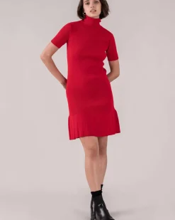 Kujten Dresses & Skirts>Women Short Sleeves Cashmere Dress Rouge