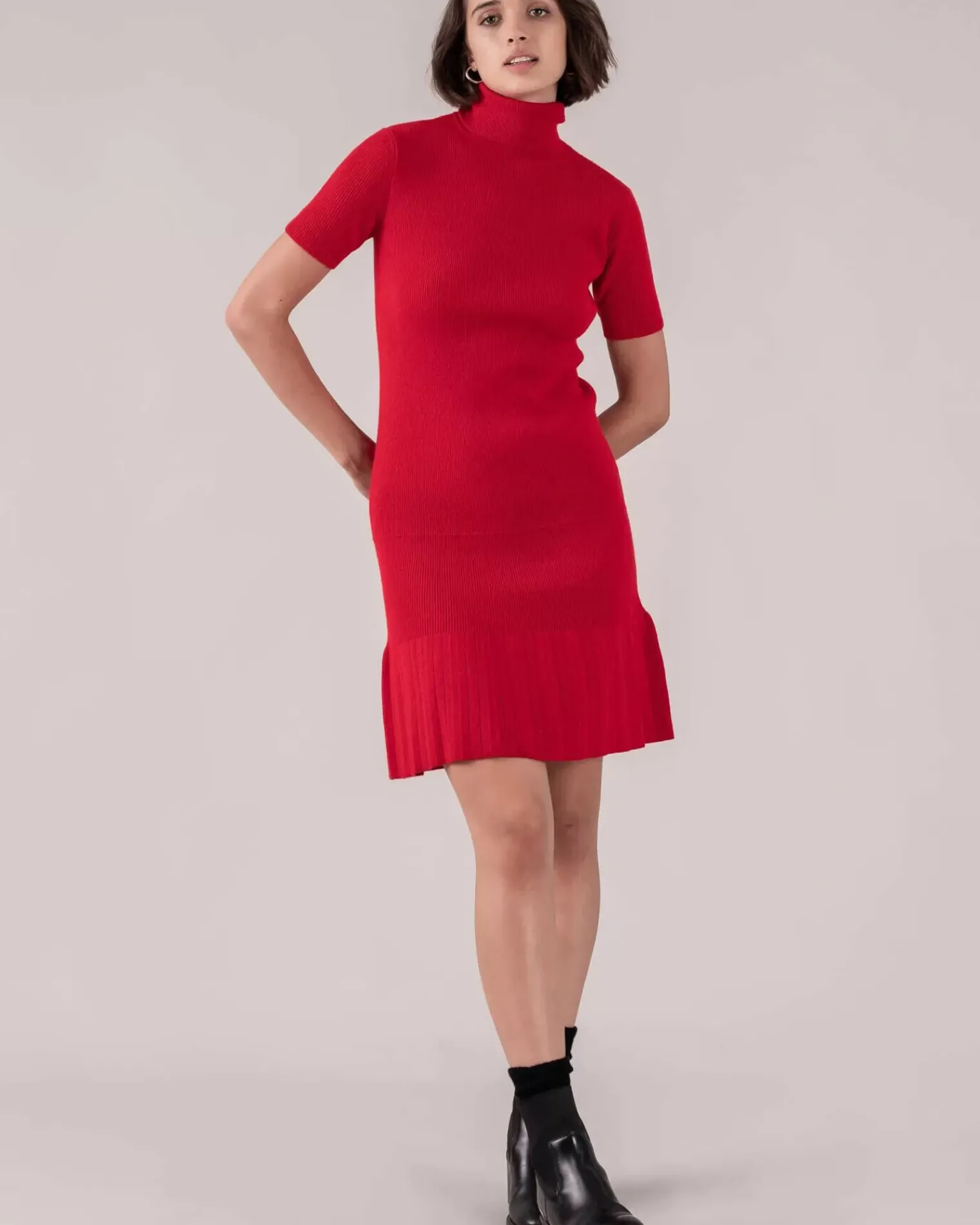 Kujten Dresses & Skirts>Women Short Sleeves Cashmere Dress Rouge
