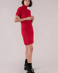 Kujten Dresses & Skirts>Women Short Sleeves Cashmere Dress Rouge