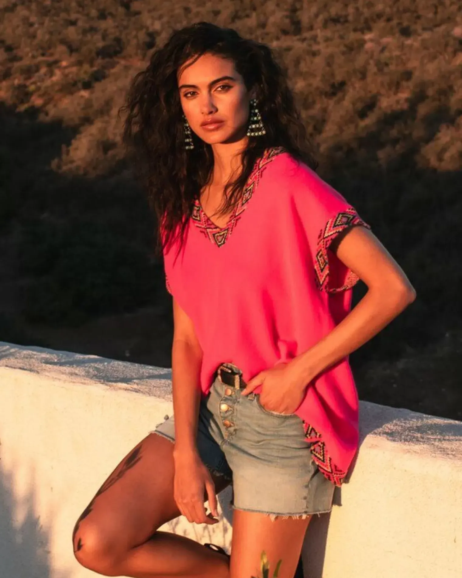 Kujten Sweaters & Sweatshirts>Women Sleeveless Oversized V-Neck Cashmere Sweater Rose Fluo