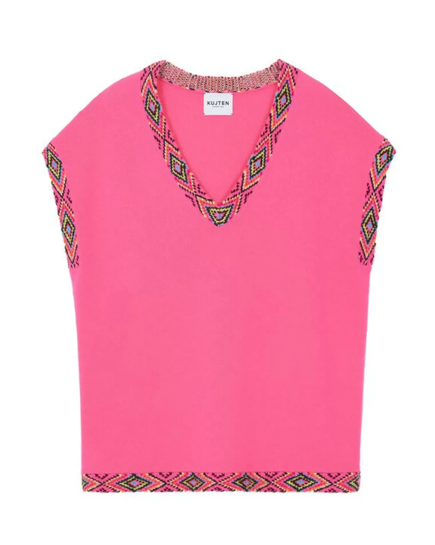 Kujten Sweaters & Sweatshirts>Women Sleeveless Oversized V-Neck Cashmere Sweater Rose Fluo