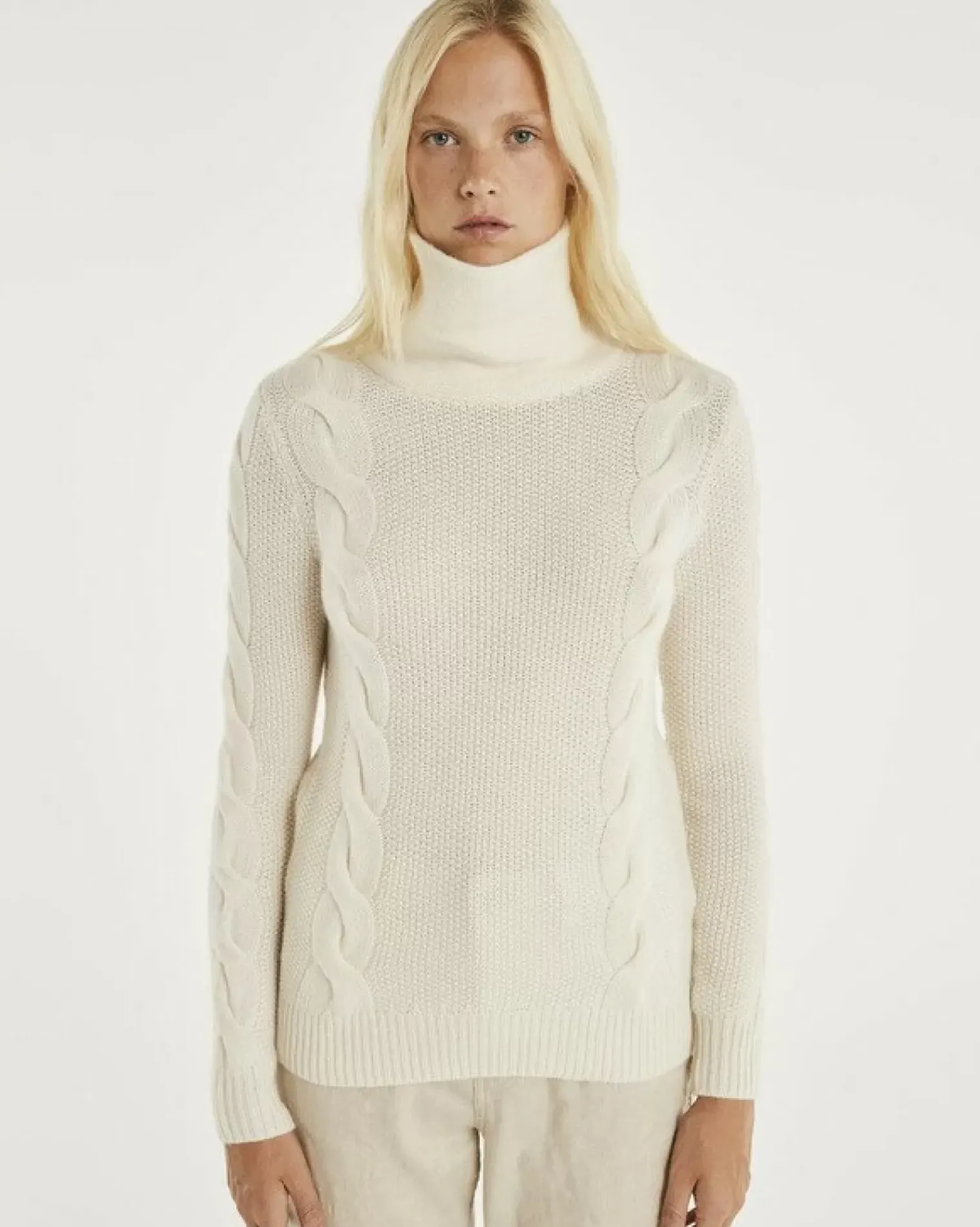 Kujten Sweaters & Sweatshirts>Women Turtleneck Cashmere Sweater Blanc