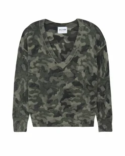 Kujten Sweaters & Sweatshirts>Women V-Neck Boyfriend Cashmere Sweater Kaki Chine