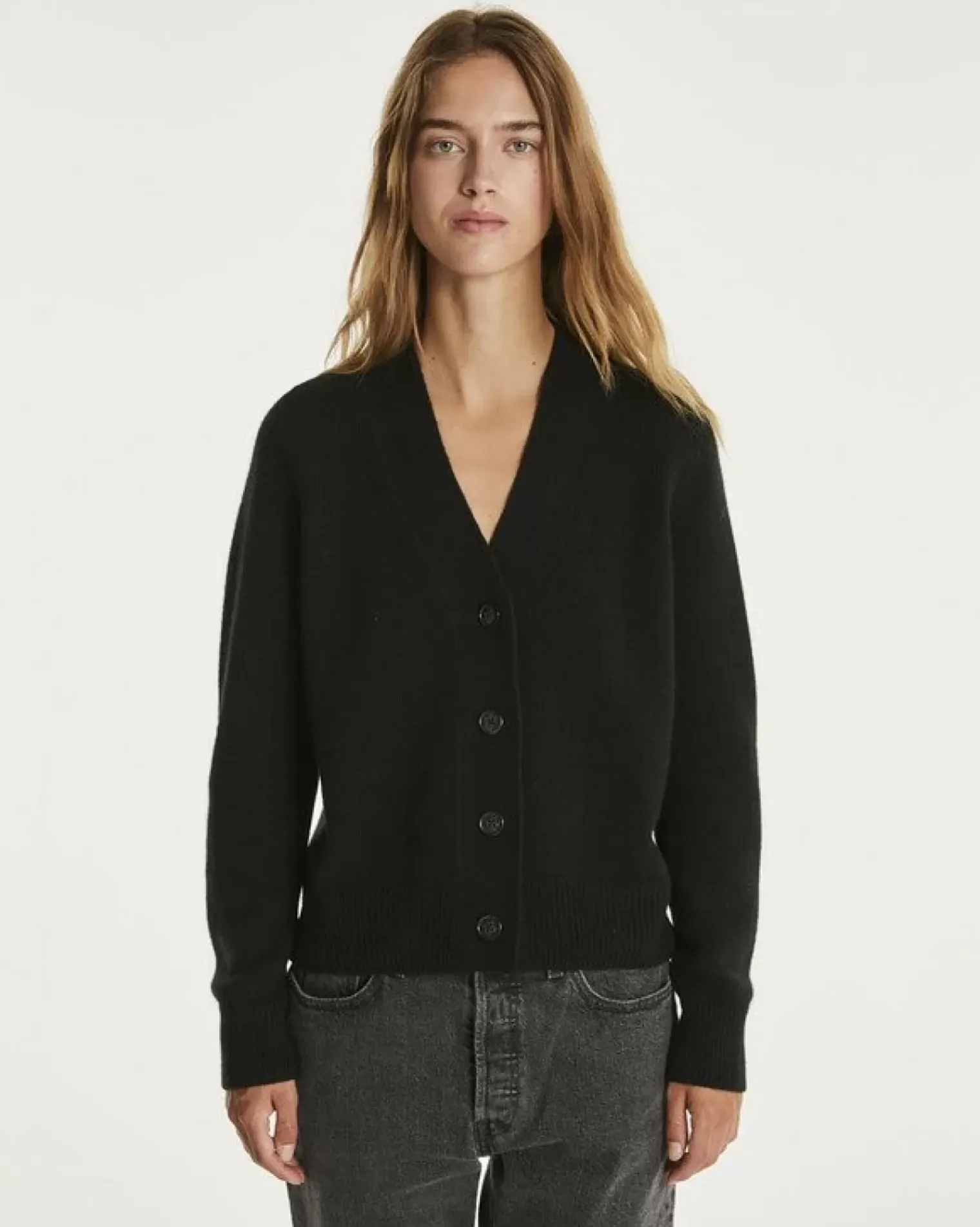Kujten Jackets & Vests>Women V-Neck Cashmere Cardigan Noir