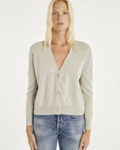 Kujten Jackets & Vests>Women V-Neck Cashmere Cardigan Gris Bouleau