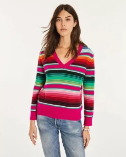 Kujten Sweaters & Sweatshirts>Women V-Neck Cashmere Sweater Rose Magenta