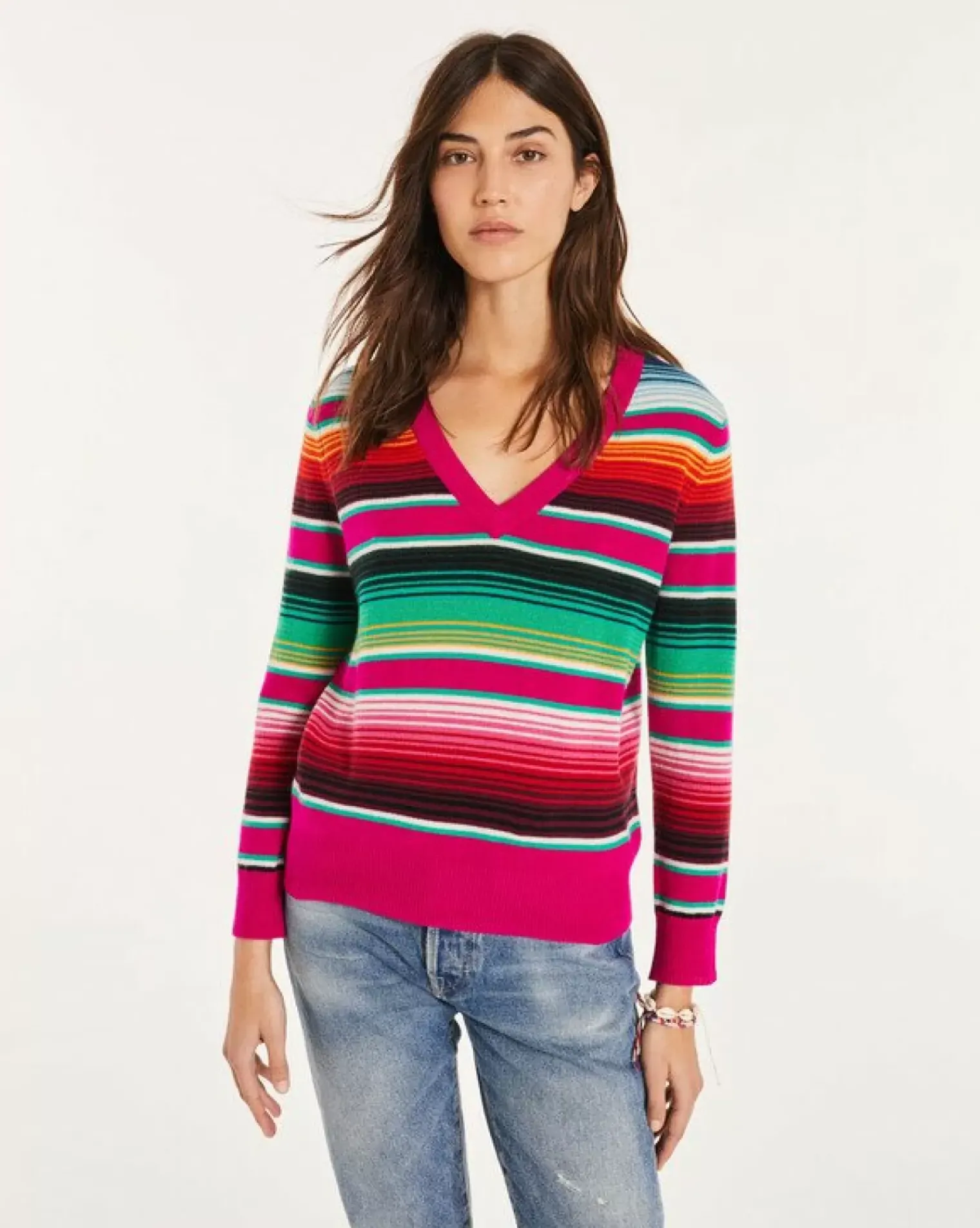 Kujten Sweaters & Sweatshirts>Women V-Neck Cashmere Sweater Rose Magenta