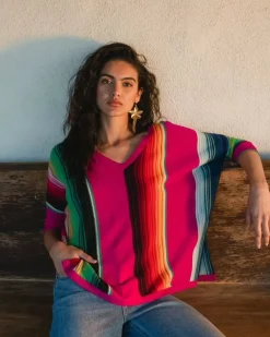Kujten Sweaters & Sweatshirts>Women V-Neck Cashmere Sweater Rose Magenta