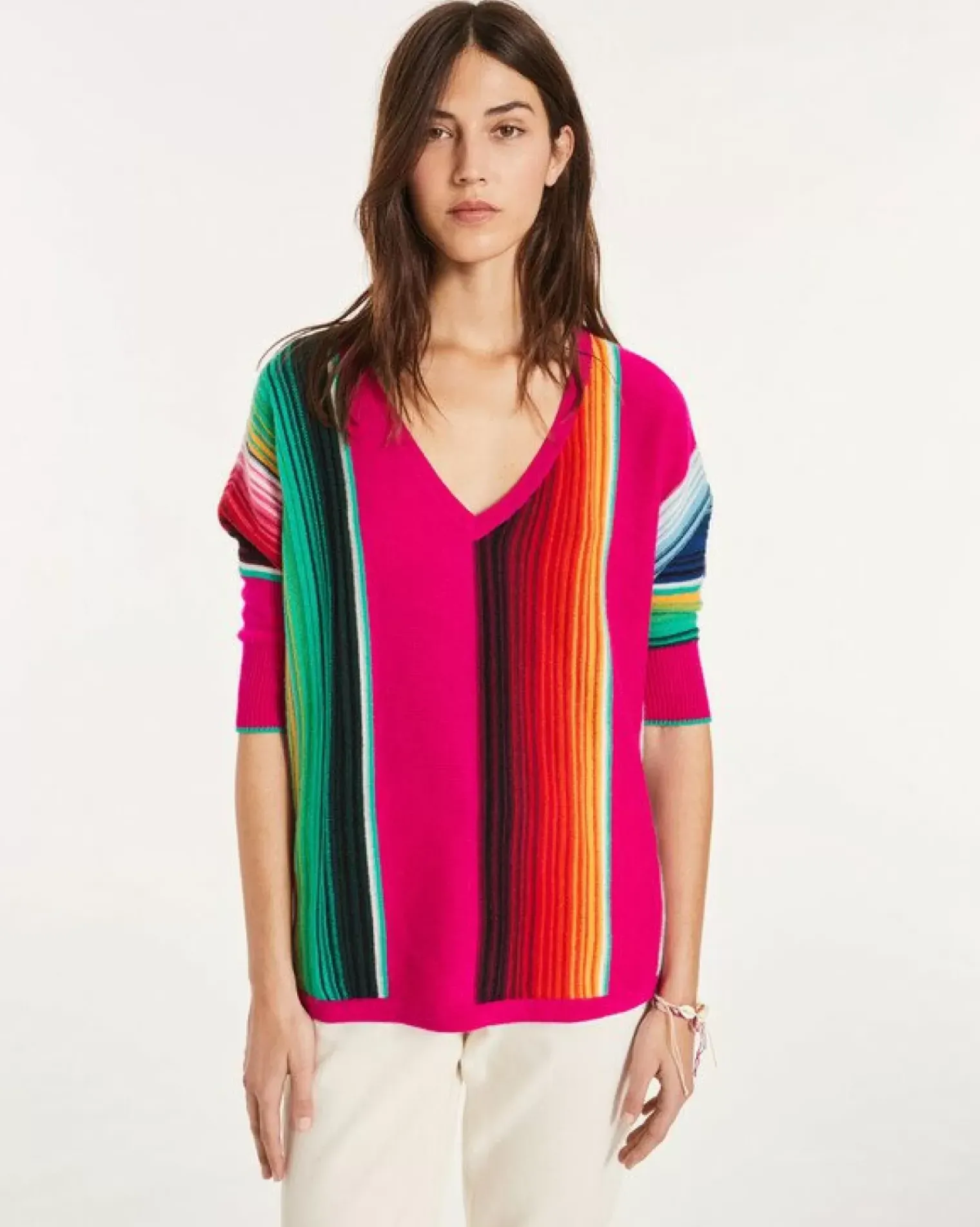 Kujten Sweaters & Sweatshirts>Women V-Neck Cashmere Sweater Rose Magenta