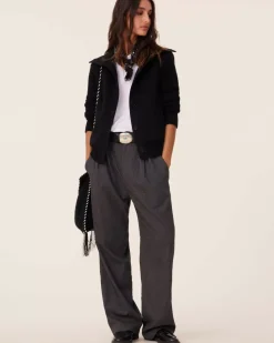 Kujten Jackets & Vests>Woven Cashmere Jacket Knitted Sleeves Noir
