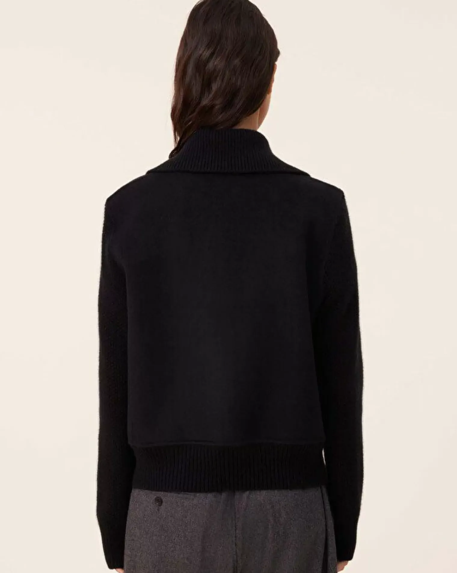 Kujten Jackets & Vests>Woven Cashmere Jacket Knitted Sleeves Noir