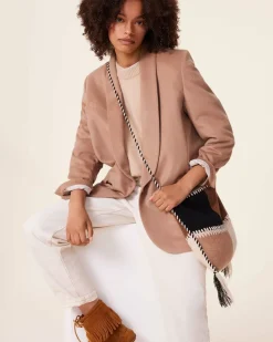 Kujten Jackets & Vests>Woven Cashmere Shawl Collar Jacket Camelo