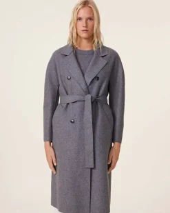 Kujten Coats>Woven Cashmere Trench Coat Bright Edges Gris Moyen