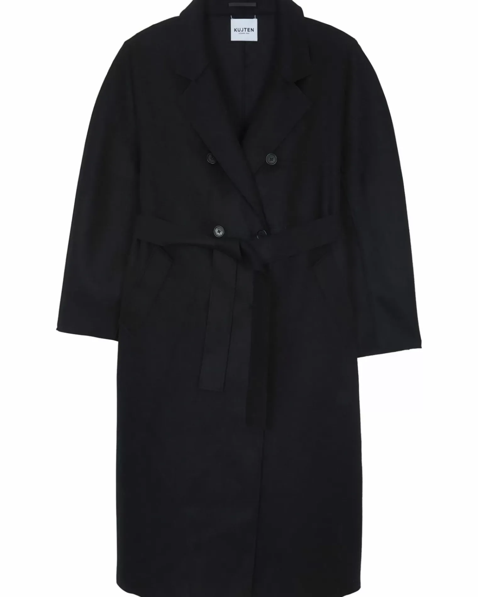 Kujten Coats>Woven Cashmere Trench Coat Bright Edges Noir