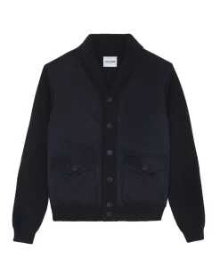Kujten Jackets & Vests>Woven Shawl Neck Cashmere Jacket Bleu Marine Fonce