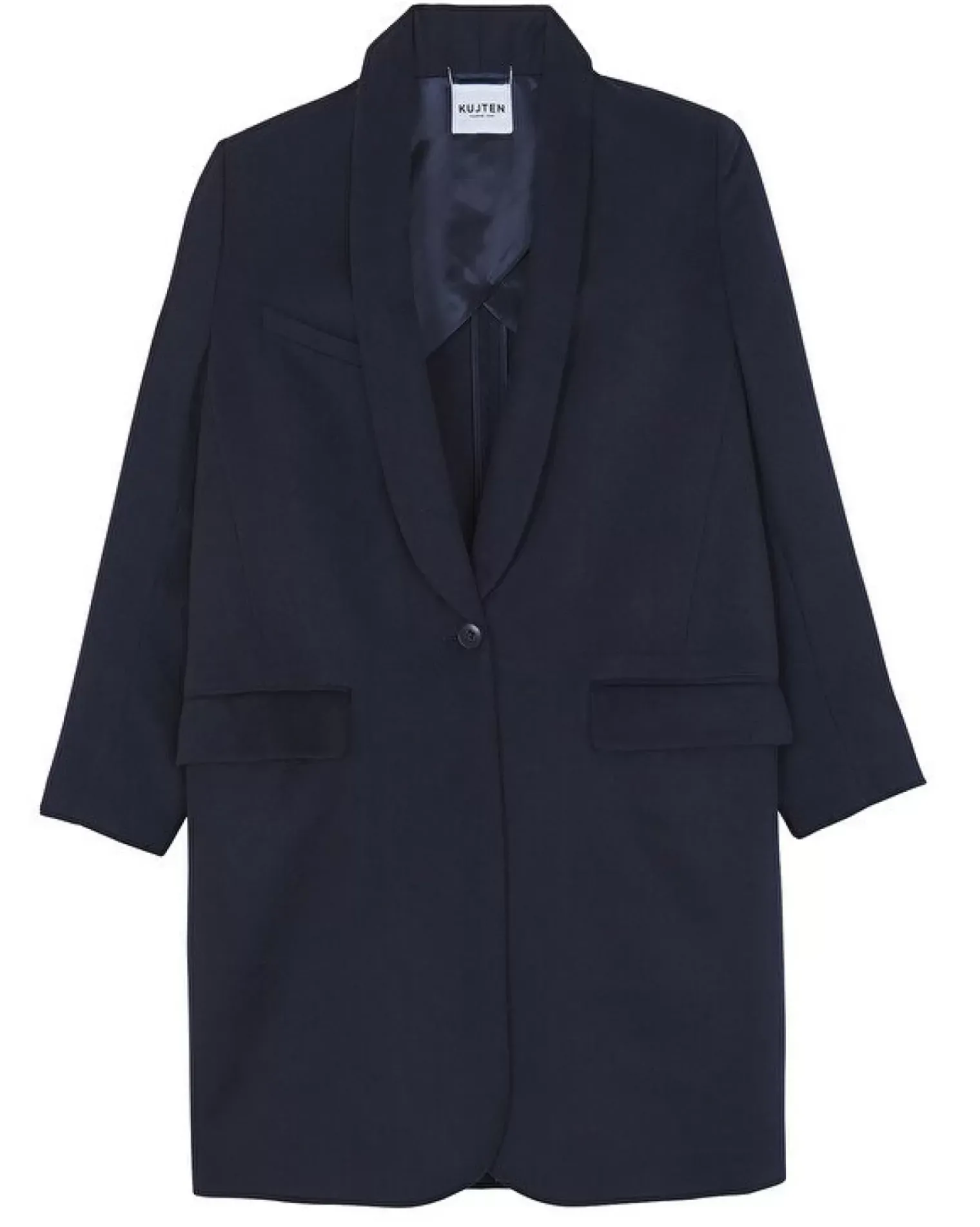 Kujten Coats>Woven Shawl Neck Cashmere Coat Bleu Marine