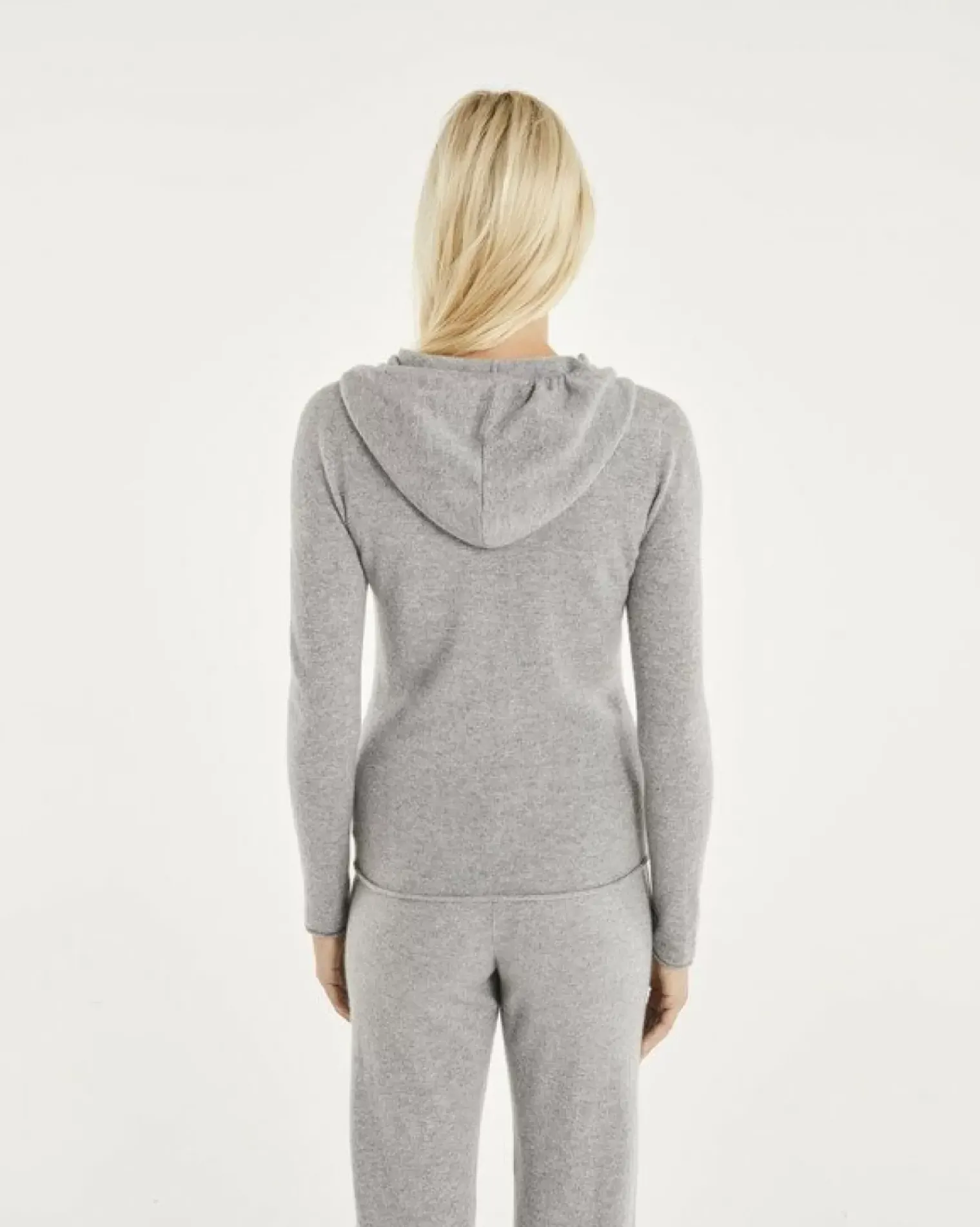 Kujten Hoodies>Zipped Hooded Round Neck Cashmere Vest Gris Chine