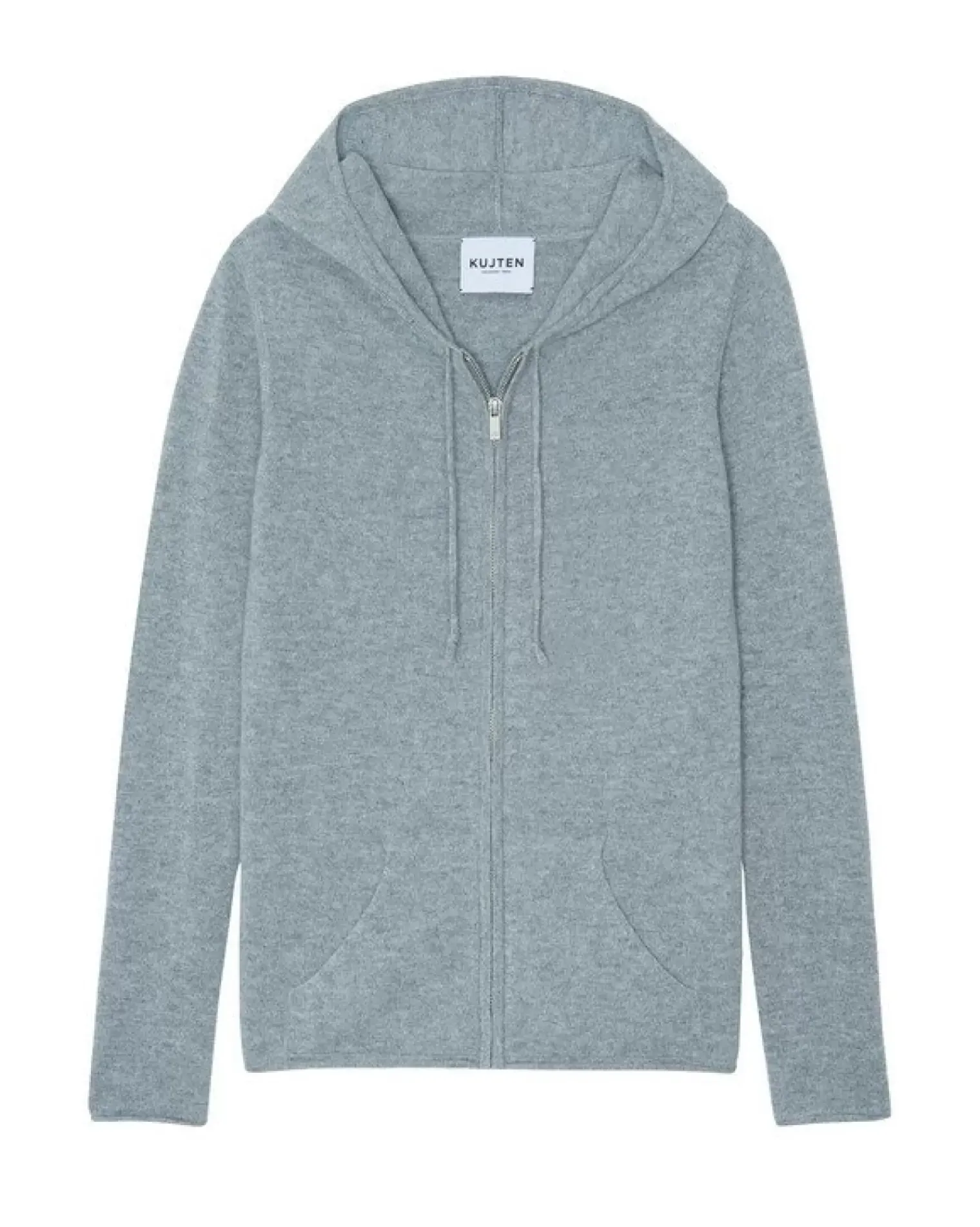 Kujten Hoodies>Zipped Hooded Round Neck Cashmere Vest Gris Chine