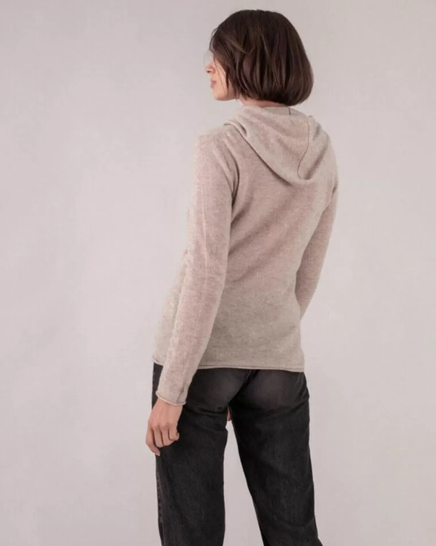 Kujten Hoodies>Zipped Hooded Round Neck Cashmere Vest Beige Chine
