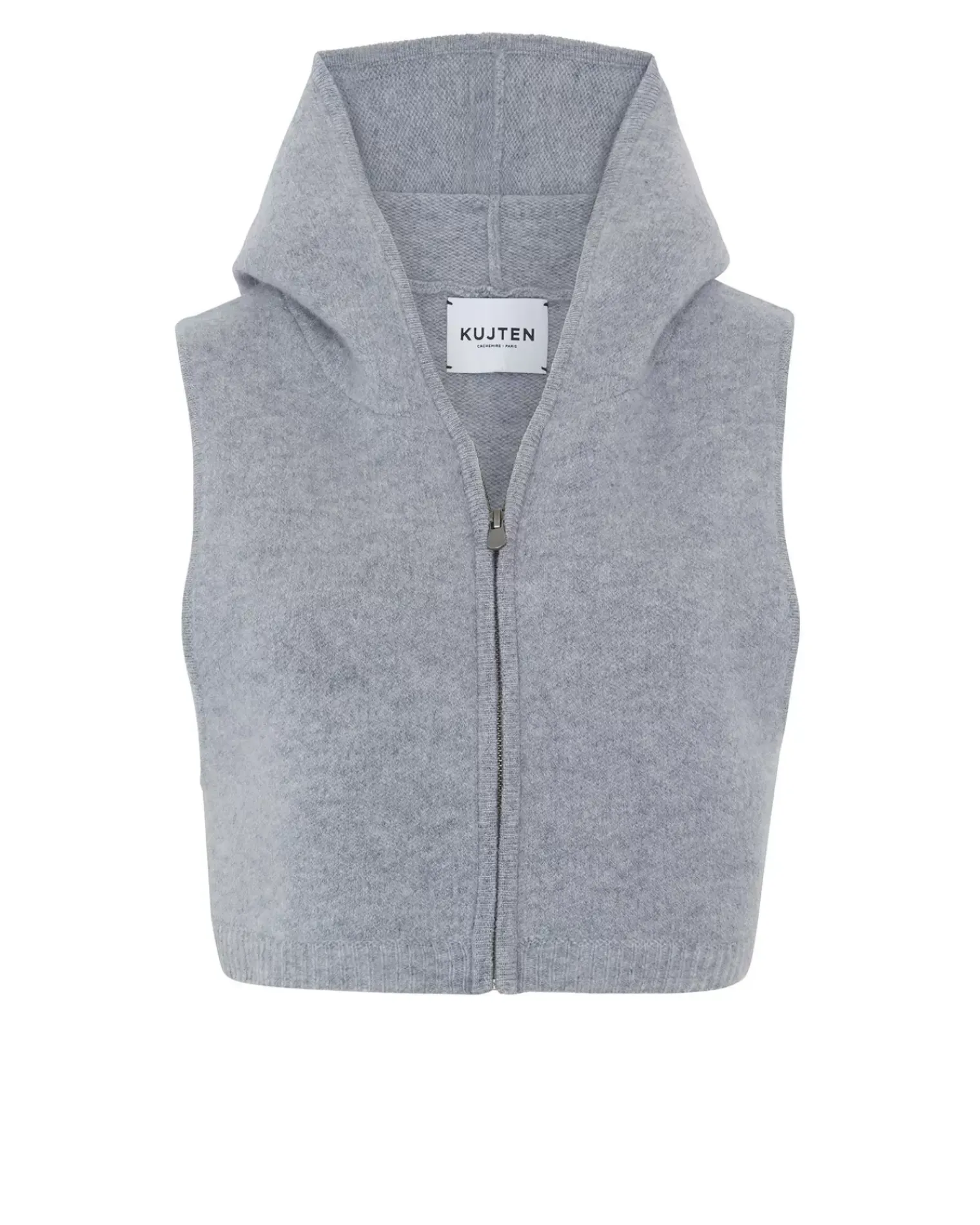 Kujten Hoodies>Zipped Sleeveless Hooded Cropped Vest Gris Chine