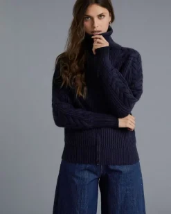 Kujten Jackets & Vests>Zipped Trucker Collar Cashmere Cardigan Bleu Marine Fonce